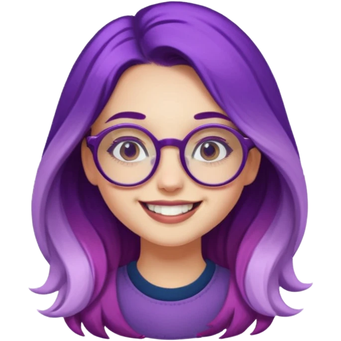 trendy young girl with long purple ombre hair, retro round glasses, influencer, smiling emoji