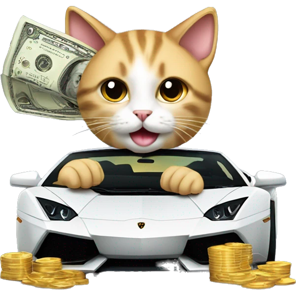 CAT driving a Lamborghini with Money in it’s Hand  emoji