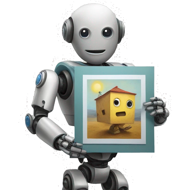 robot holding his painting emoji