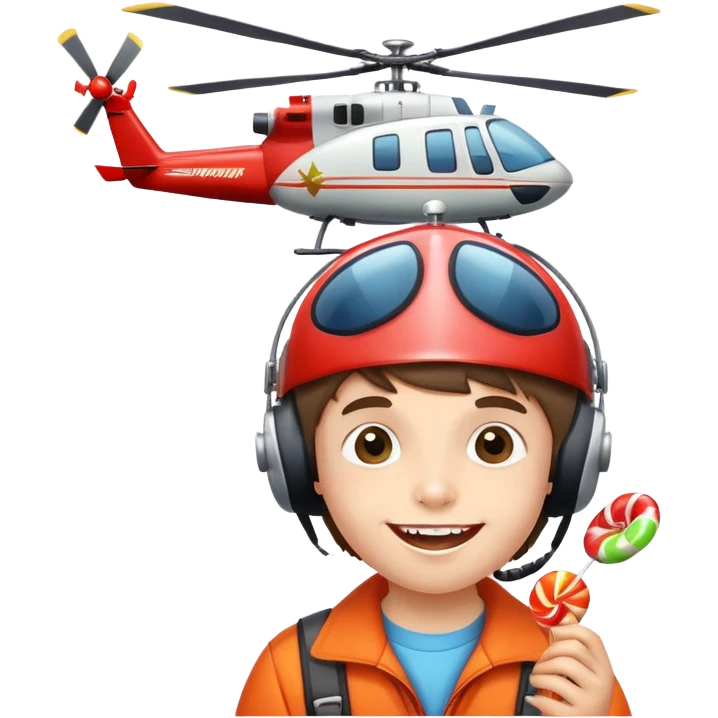 happy kid with helicopter hat eating candy emoji