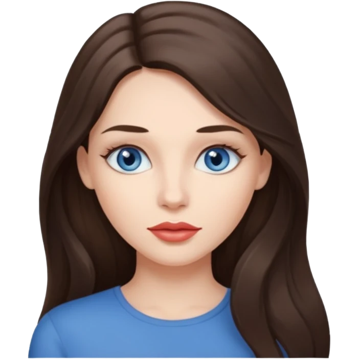Woman with fair skin long brunette hair grey blue eyes and full lips emoji