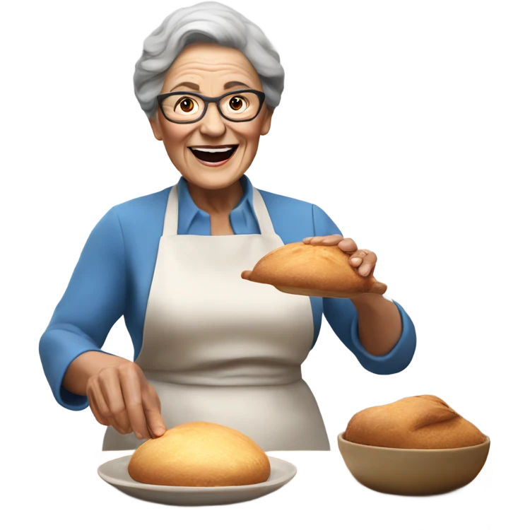Create a 3d hyper realistic photo of a senior woman baking  emoji
