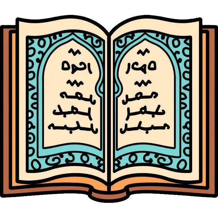 Quran mushaf holy book with Islamic decorative patterns and Arabic calligraphy emoji