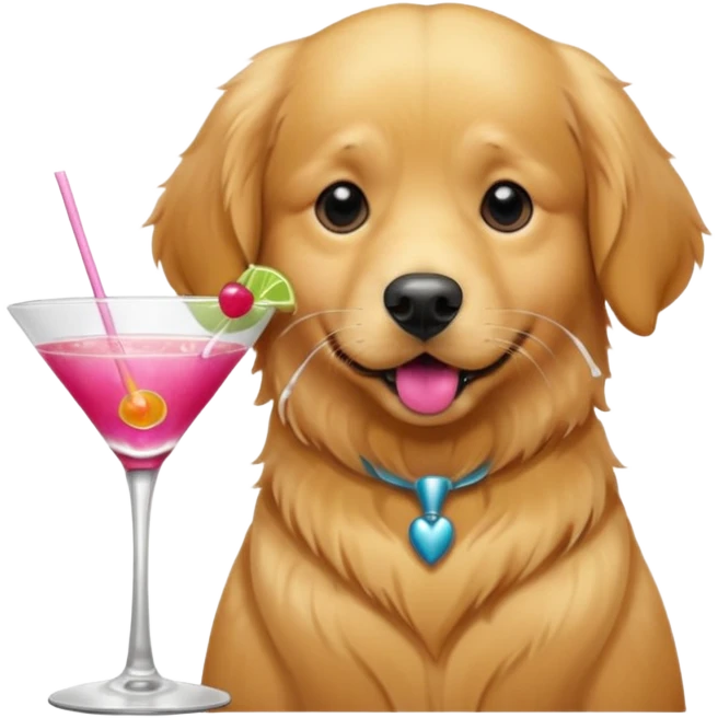 golden retriever drinking pink martini  emoji
