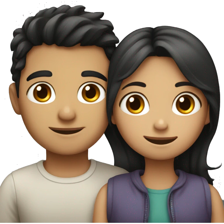 A girl with dark hair hugs a boy with dark hair emoji