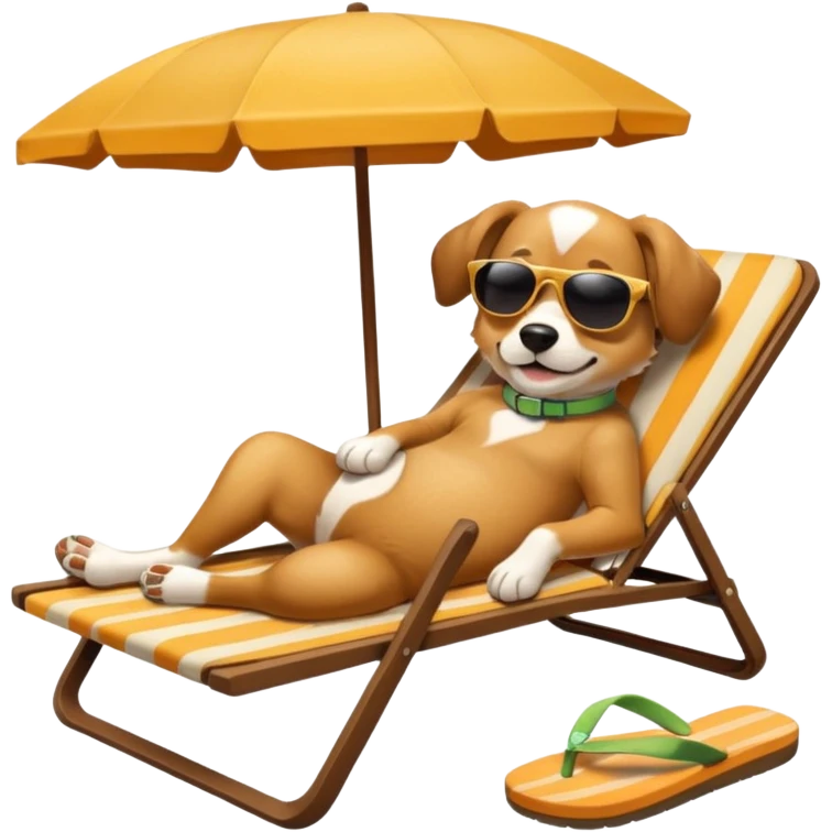 add a dog laied on the beach vibrant-icon-for-beach-tourism_-a-sunny-beach-with-the-sea,-a-lounge-chair,-a-sun-umbrella,-and-flip-flops.-the-icon-should-capture-the-essence-of-a-relaxing-beach-vacation-with-a-carefree-atmosphere emoji