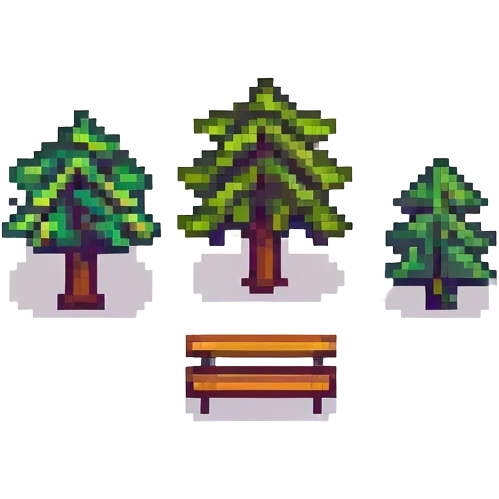 tiny simple city park icon with tree and bench, modern colors, minimal details, small size emoji