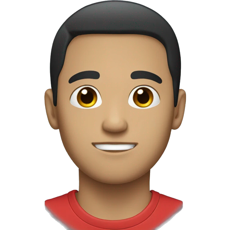 Guy with red t-shirt black hair light skin blue eye emoji