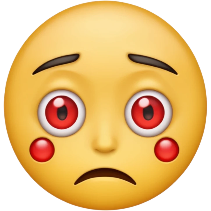 An emoji with red round eyes  with lyi tired face! emoji