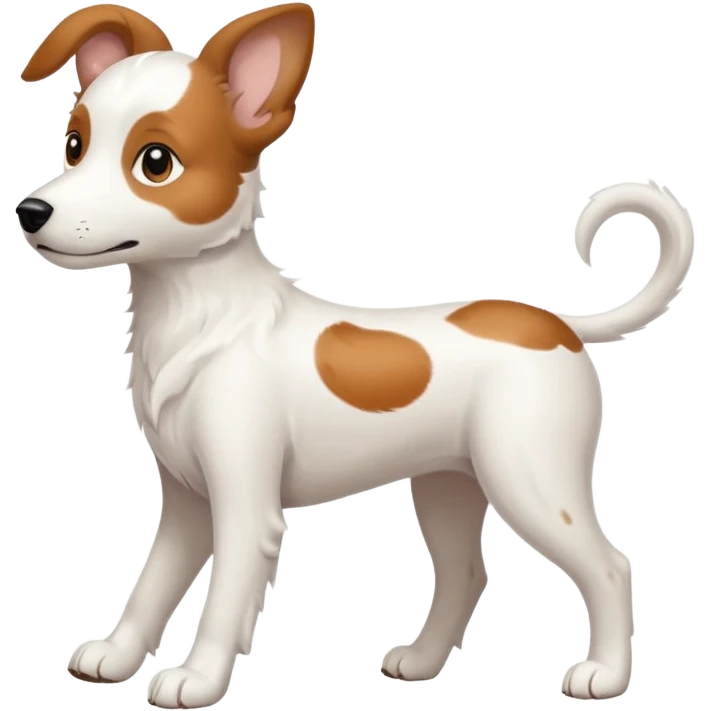 White midle dog Not fluffy with brown eyes and some long white body and white ears with brown spots curved on the sides , walking  emoji