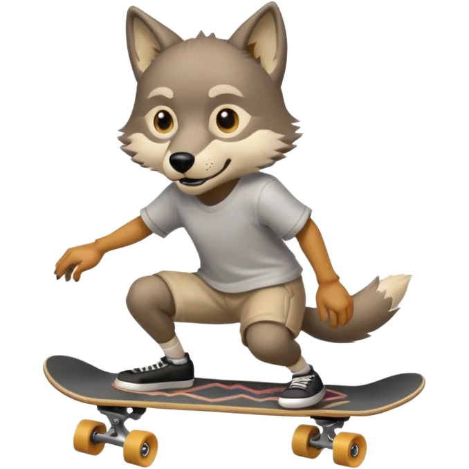 A wolf prepares to perform a trick on a skateboard emoji