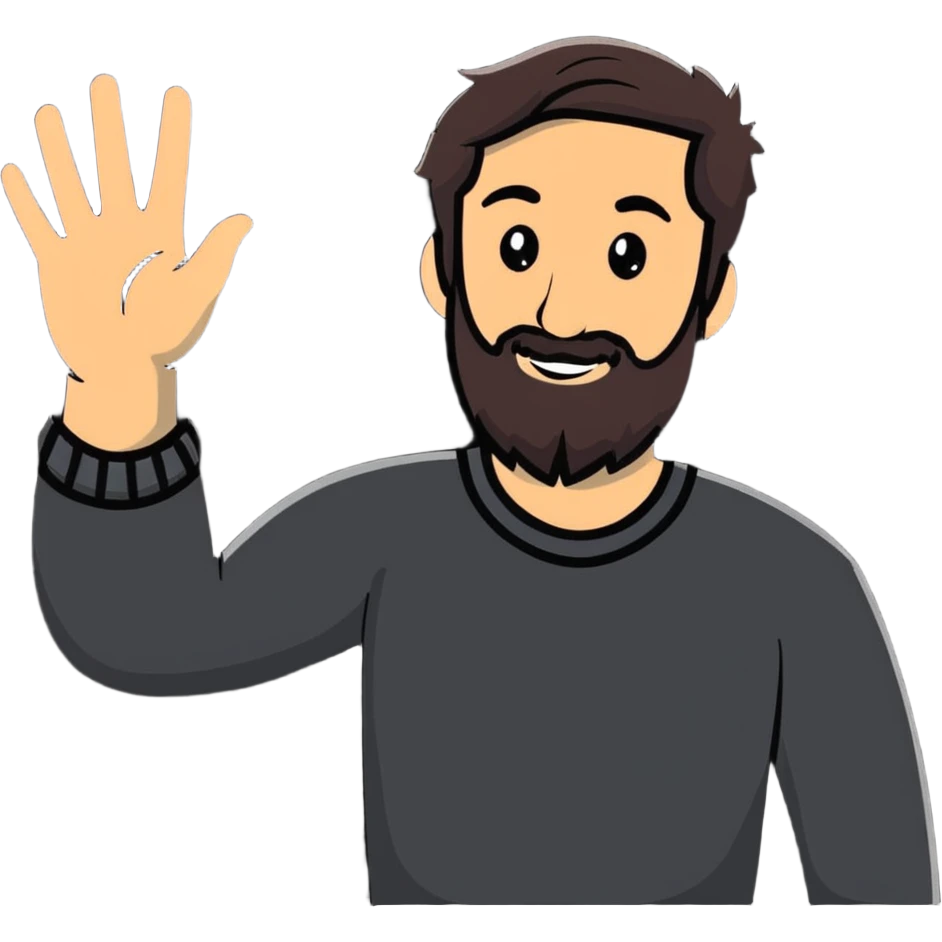 happy bearded guy waving hand emoji
