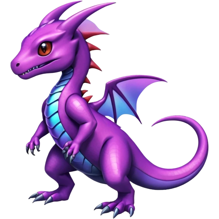 Cute Shiny purple iridescent Guilmon-Salandit-Fakémon-hybrid-creature (full body)  emoji