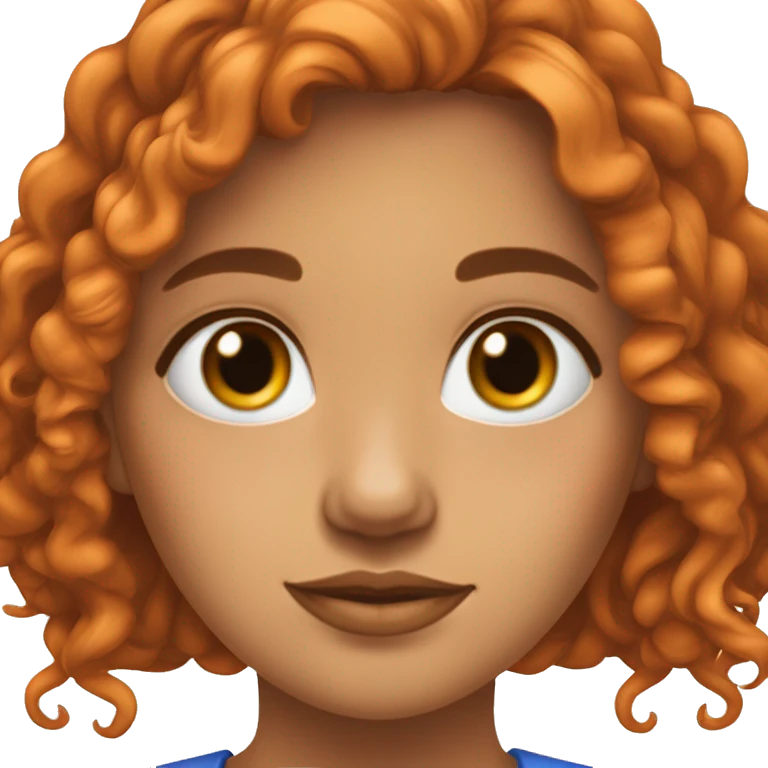 una chica con pelo naranja, pelo largo, con ojos azules y piel blanca y piercing nostril en la nariz emoji