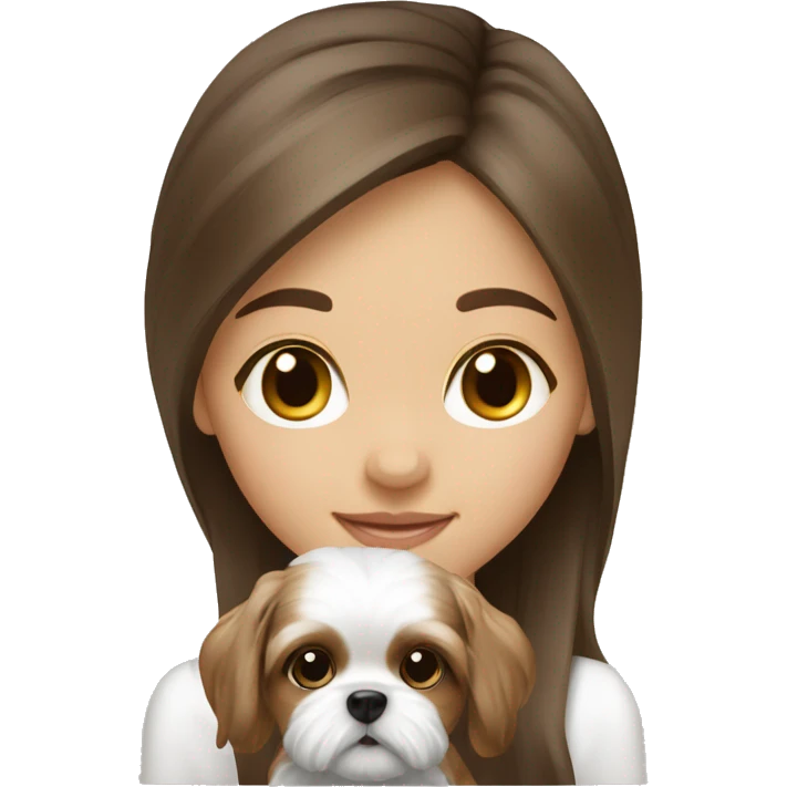Brunette long hair light skin girl with shi tzu puppy emoji