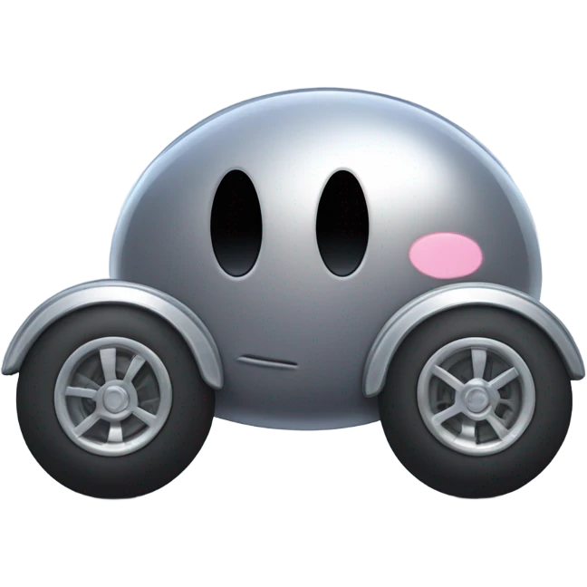 Metal cute Kirby bubble Gray ball driving on car wheels with mad eyebrows  emoji