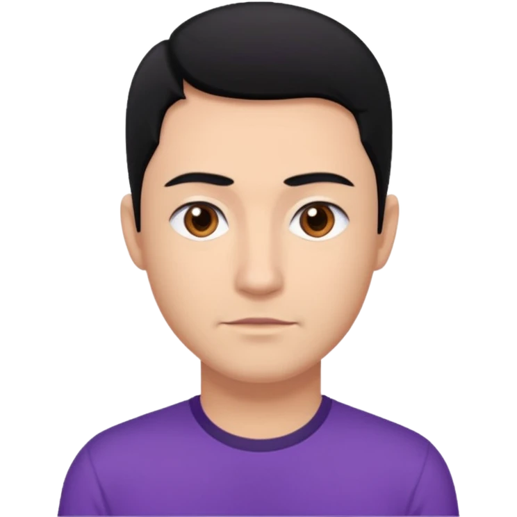 Jeff Fatt black hair, brown eyes, purple shirt emoji
