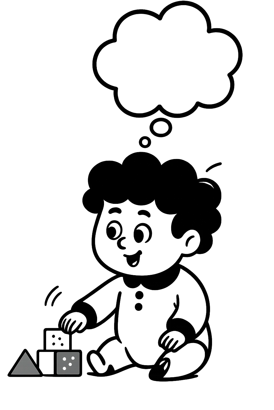 Add a thought bubble above the thinking baby, keep the style consistent with the original image. emoji