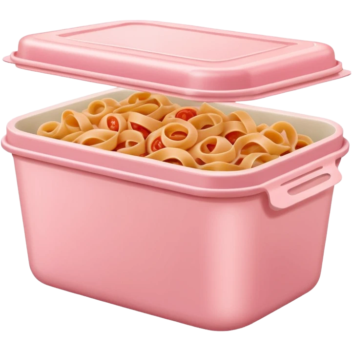pastel pink food container with tomato pasta inside emoji