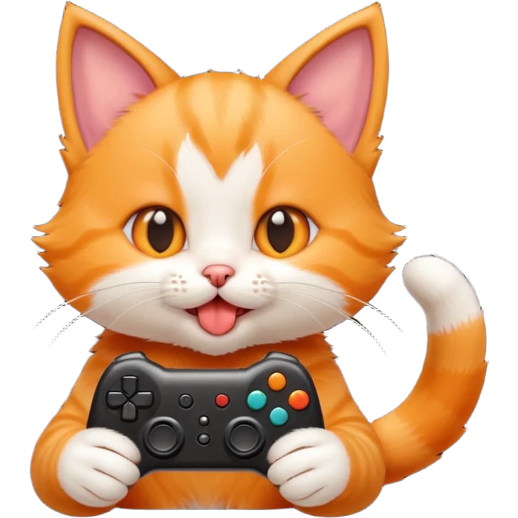 little kitten playing video games really hard with tongue out emoji
