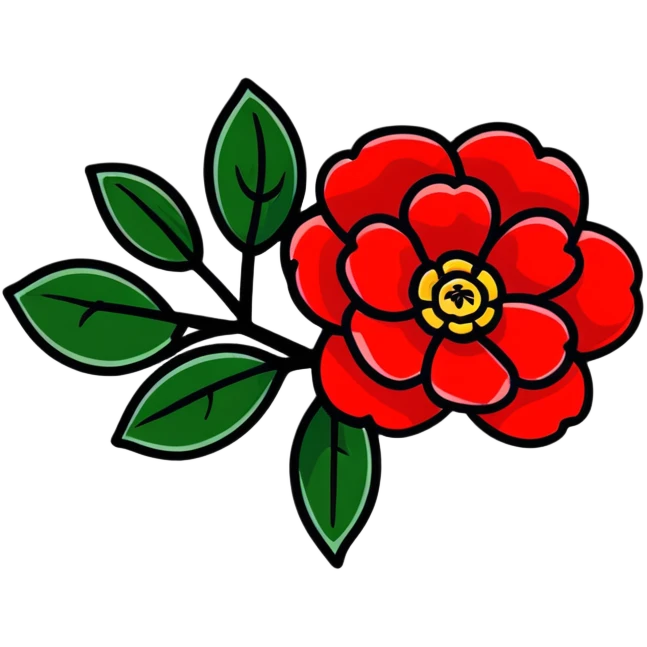clean design red camellia with only five overlapping petals emoji