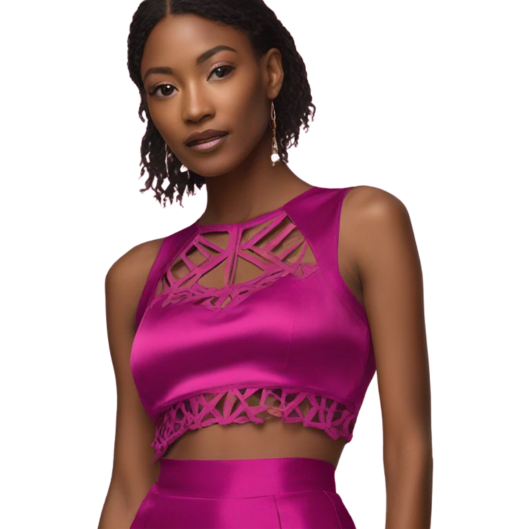 Realistic magenta cut out silk crop top blouse. emoji