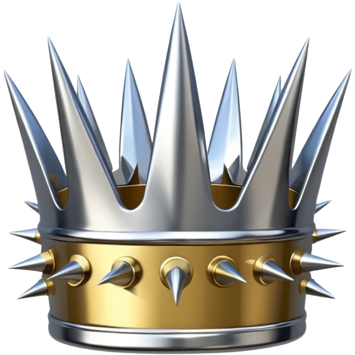 A spiked crown emoji made of silver chrome, sharp yet rounded metallic spikes, glossy reflections, aggressive luxury swag aesthetic, iOS emoji style, centered, clean white background emoji