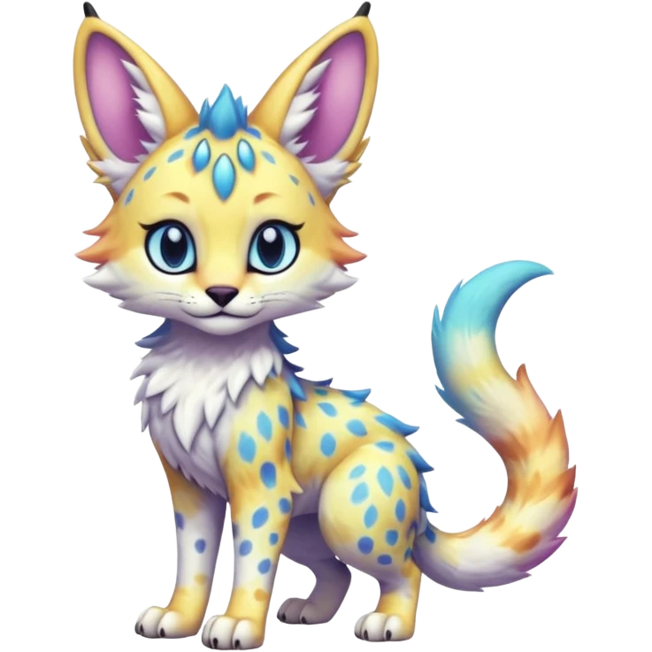 Cute Kawaii Epic Ethereal Epic Aesthetic Cool Colorful Vibrant Pastel Sparkly Colorful Sergal-Serval-Vernid-creature, (full body) emoji