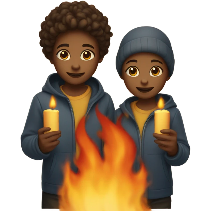 Girl and boy twins holding flames emoji