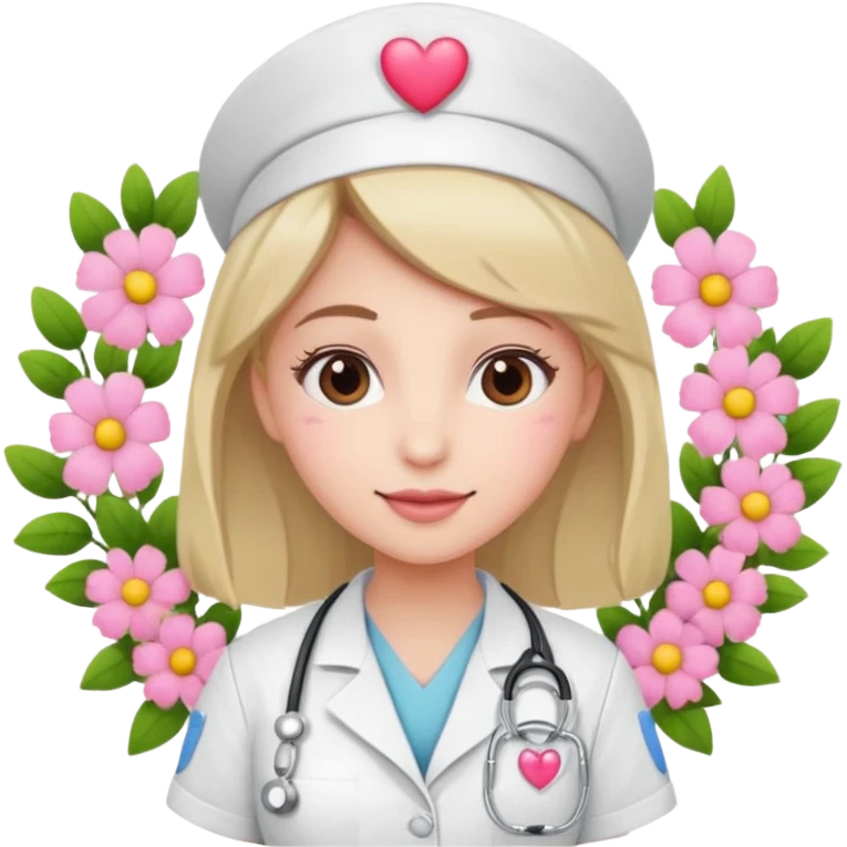 Nurse with pink heart and flowers surround her emoji