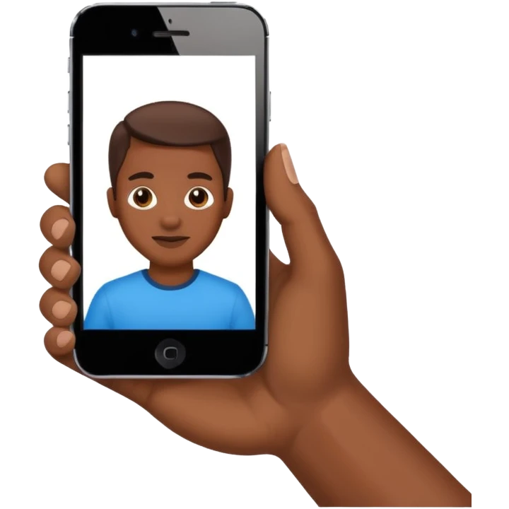 African American hand holding iPhone taking a picture emoji