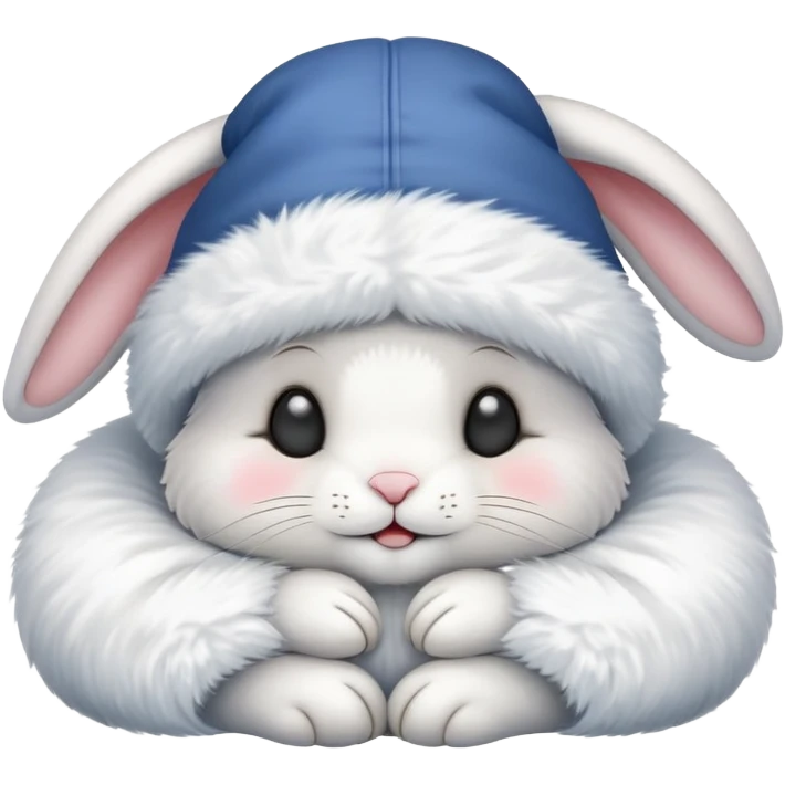 A sleepy cute rabbit with night cap saying goodnight emoji