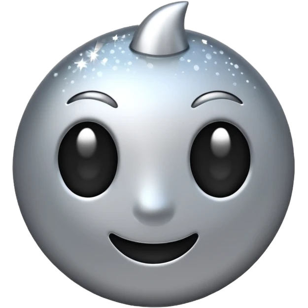 Silver chrome sparkle emoji, iOS emoji style, minimal shape, glossy metallic shine, clean background, smooth lighting emoji