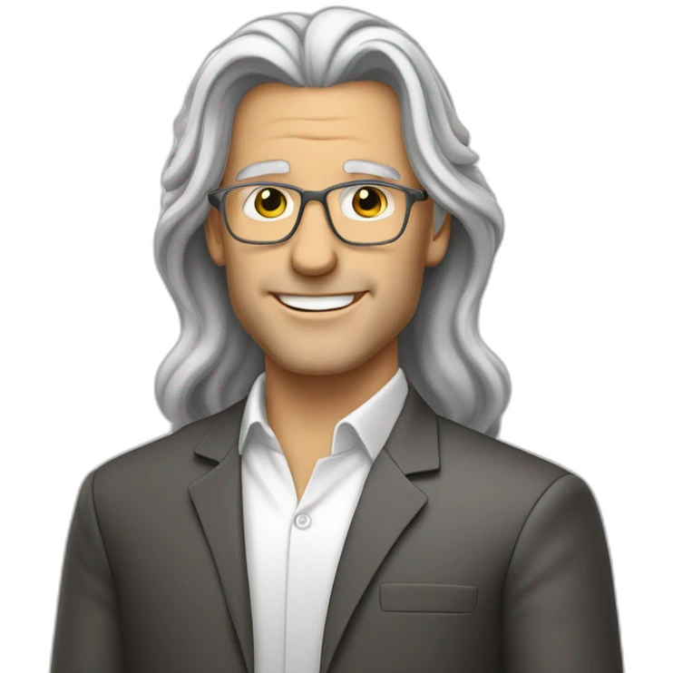 Entrepreneurial white guy with rimless and long grey hair successful emoji