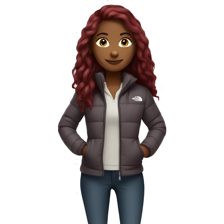 beautiful burgundy straight haired Girl wearing northface full body emoji