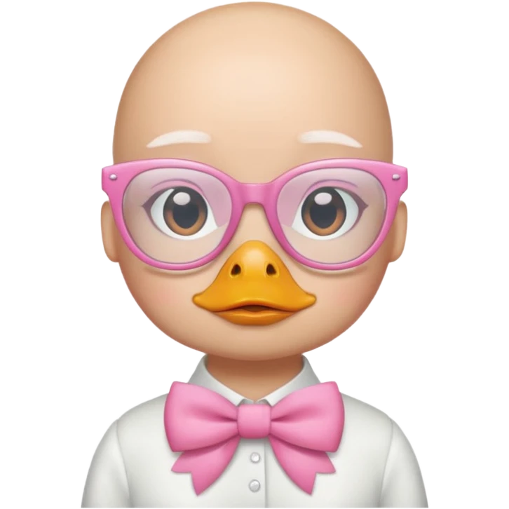 white duck with pink glasses and a pink bow without hair emoji