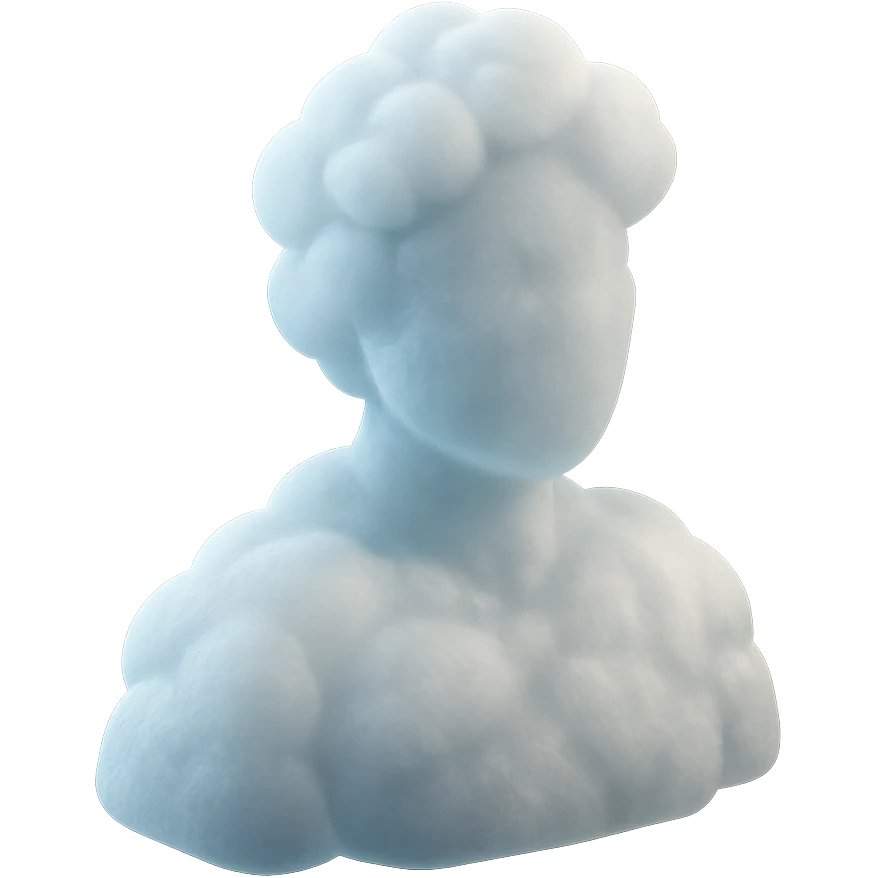 A person from the shoulders up, entirely composed of fluffy white convex clouds emoji