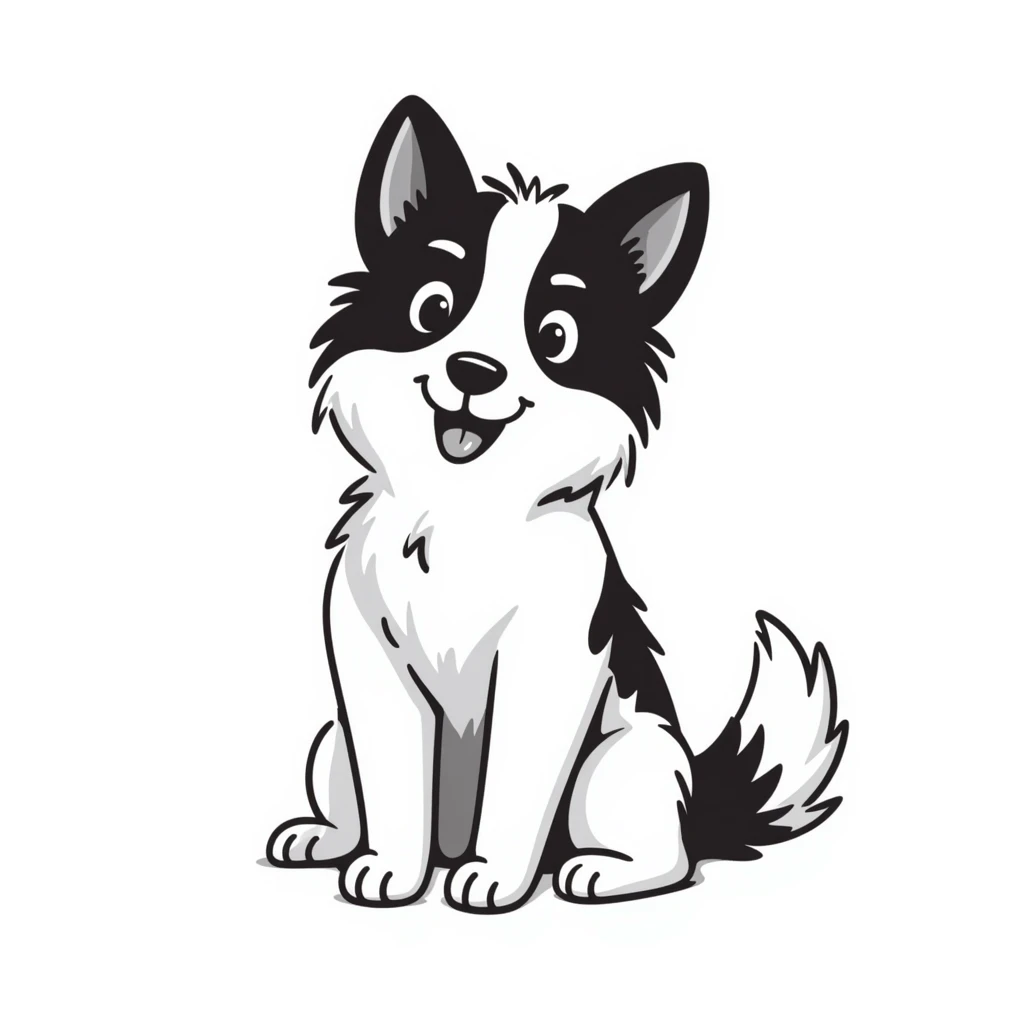 A pure white Border Collie dog sitting, with fluffy fur, alert pointed ears, and friendly expression emoji