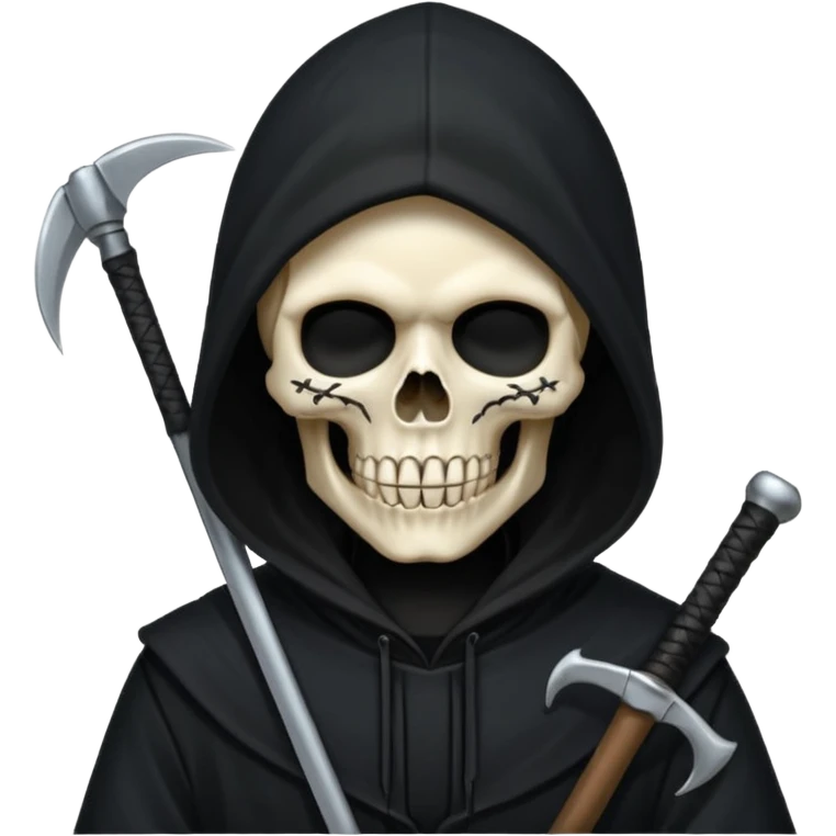 zoomed black hood skull scythe emoji