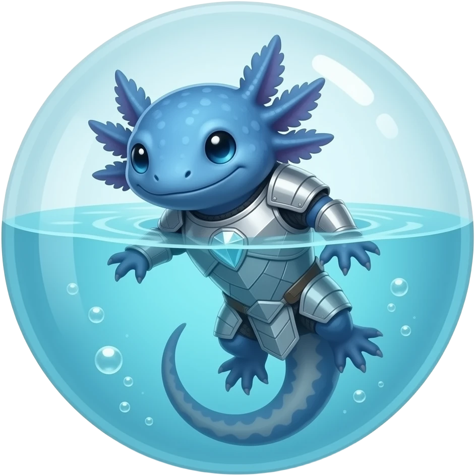 Blue axolotle with a diamond armored of minecraft but floating in water emoji