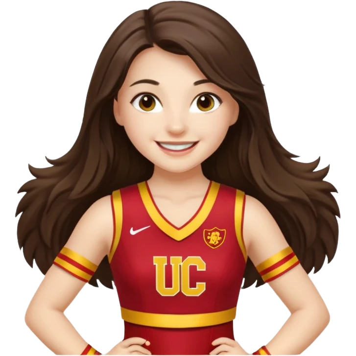 white happy long haired brunette girl in USC cheerleader outfit emoji
