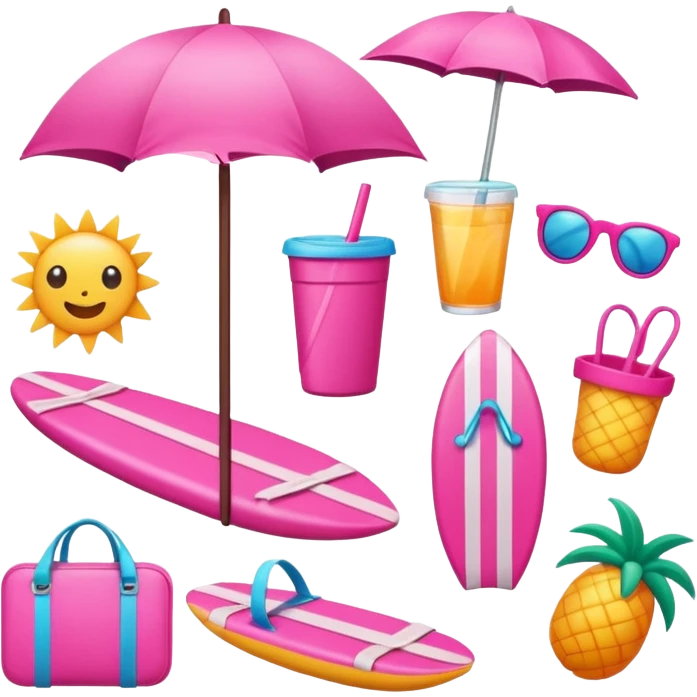 A bundle of Summer vacation with pink color emoji