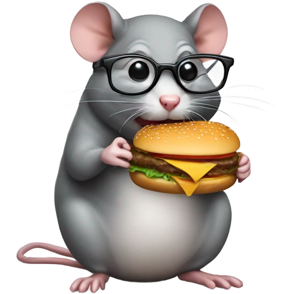 rat with glasses eating a burger emoji