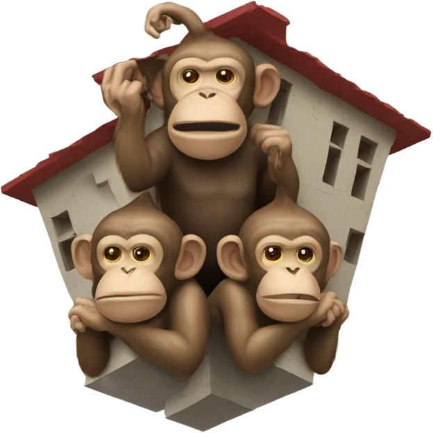 Three monkeys under a house of cards emoji