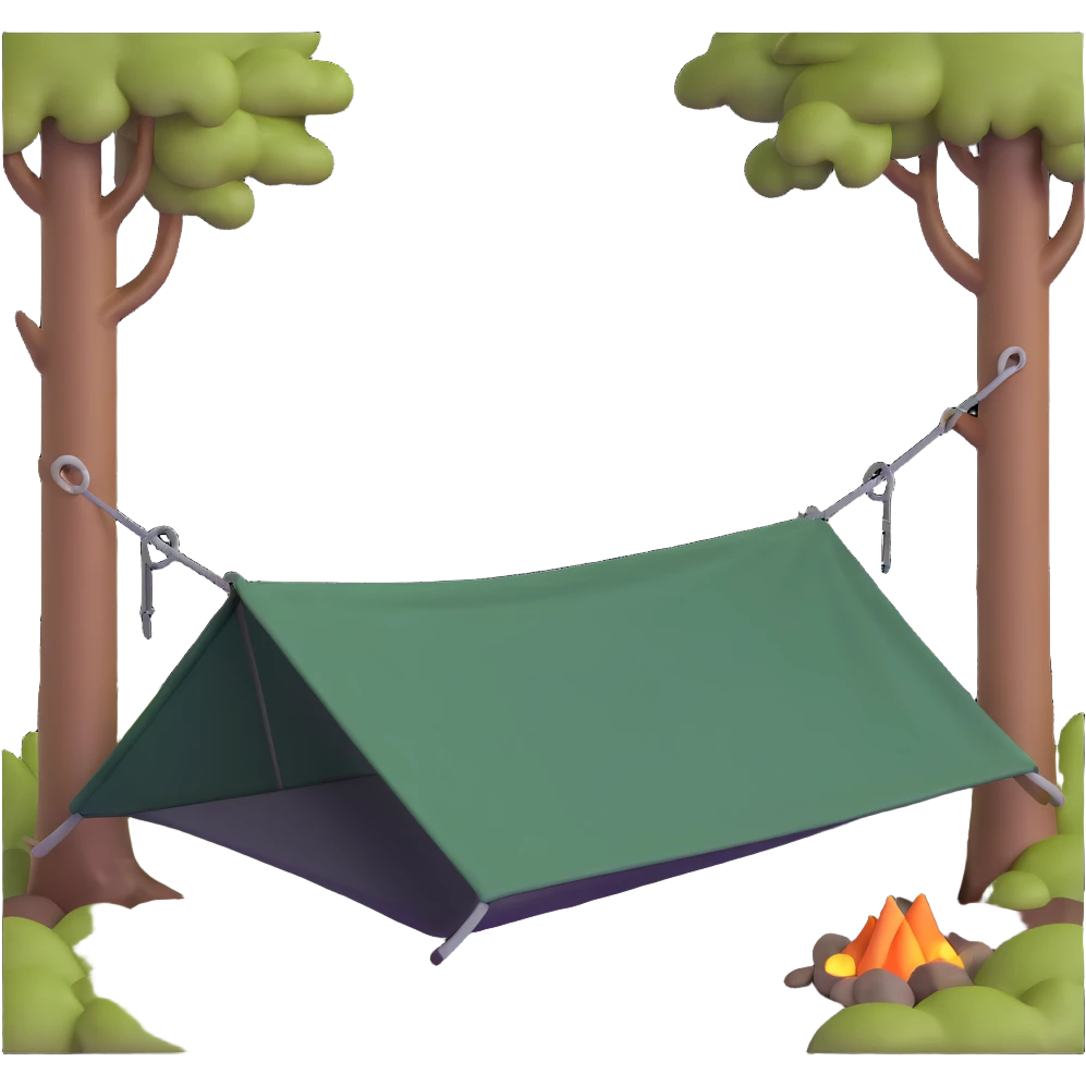 bushcraft hammock with tarp in forest emoji