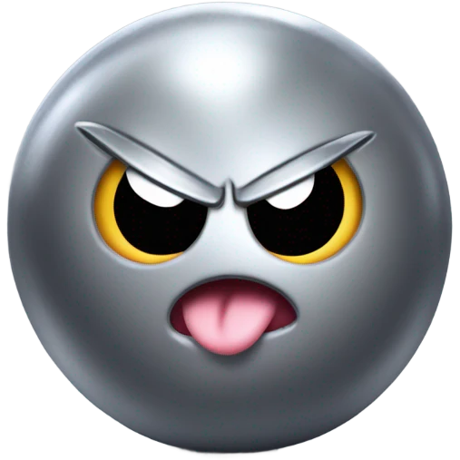 Metal cute mad Kirby bubble Gray ball driving on car wheels with mad eyebrows game emoji