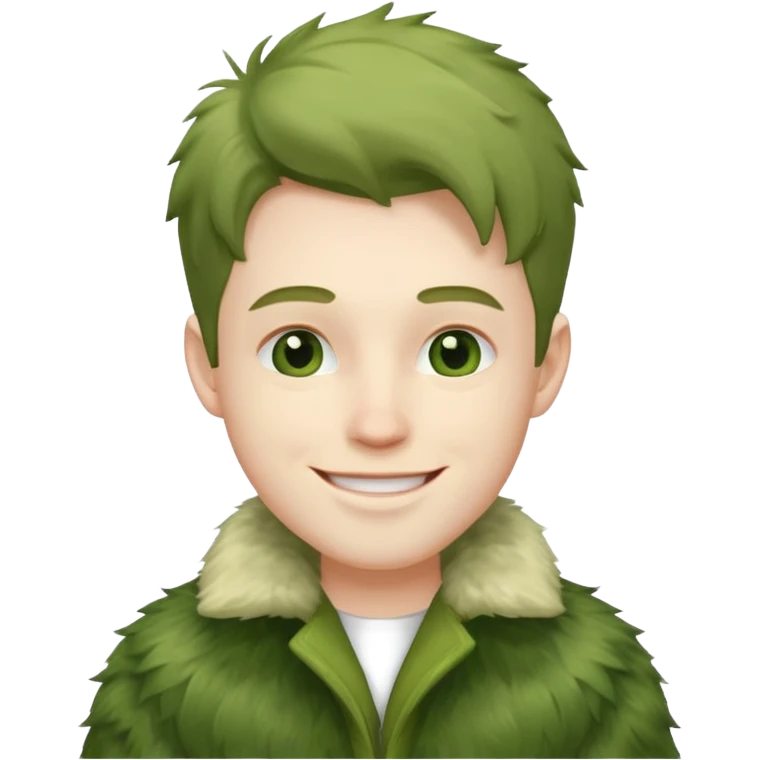 male in green fur coat like grinch emoji