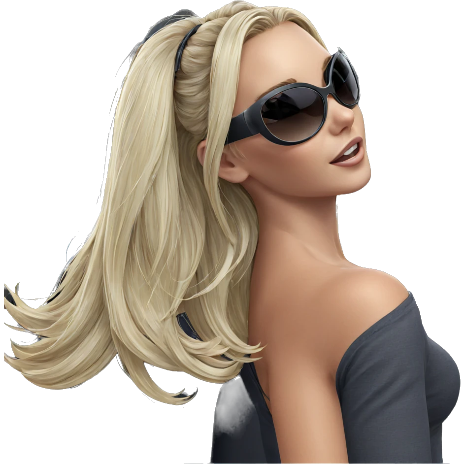 blonde girl with sunglasses and car emoji
