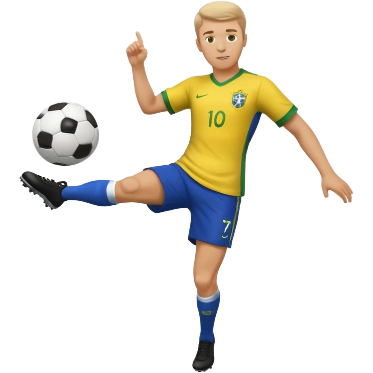 A white guy kicking a soccer ball with a brazil fc shirt on emoji