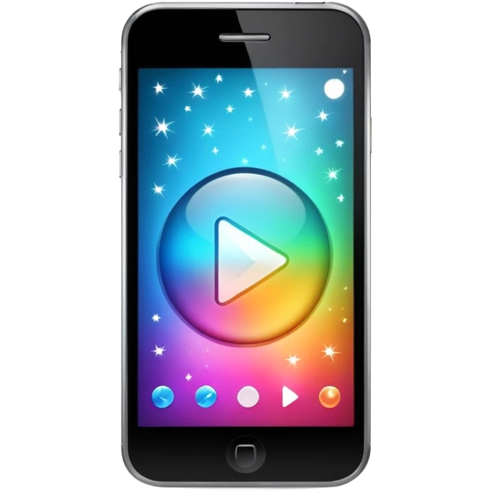 smartphone with a play button and sparkles emoji